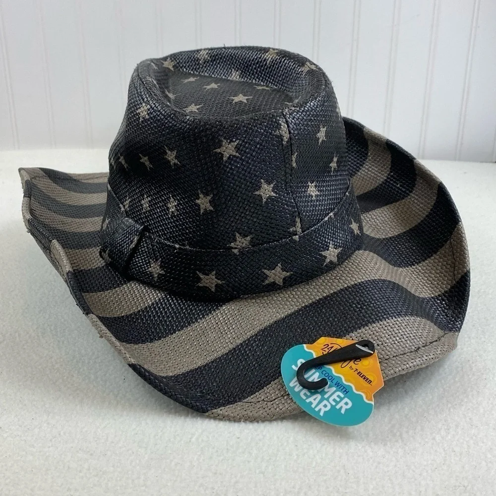 USA Flag Design Cowboy Hat‎ Khaki and Dark Gray Stripes and Stars One Size